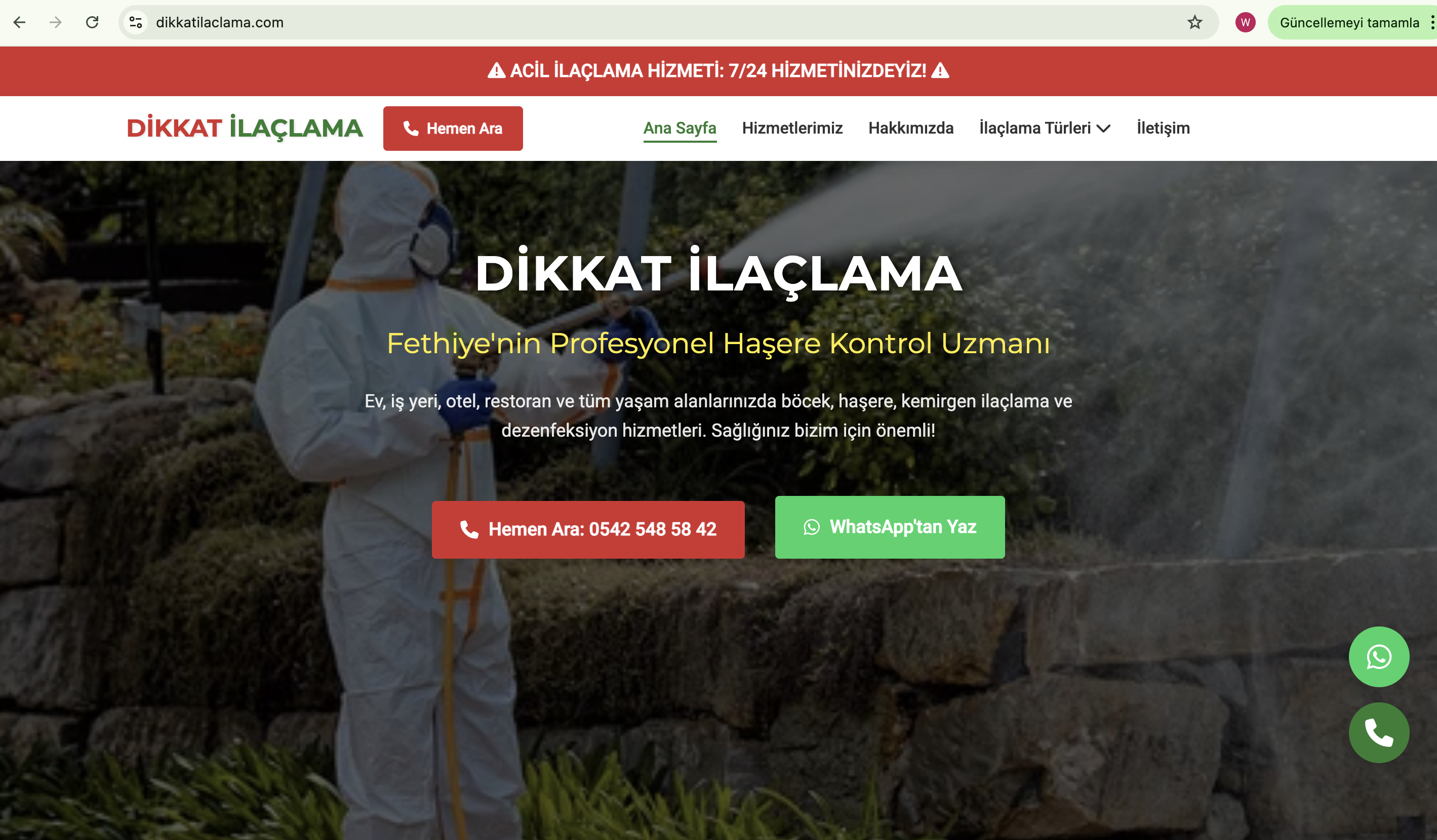 Dikkat İlaçlama Web Sitesi - Profesyonel haşere kontrol hizmetleri