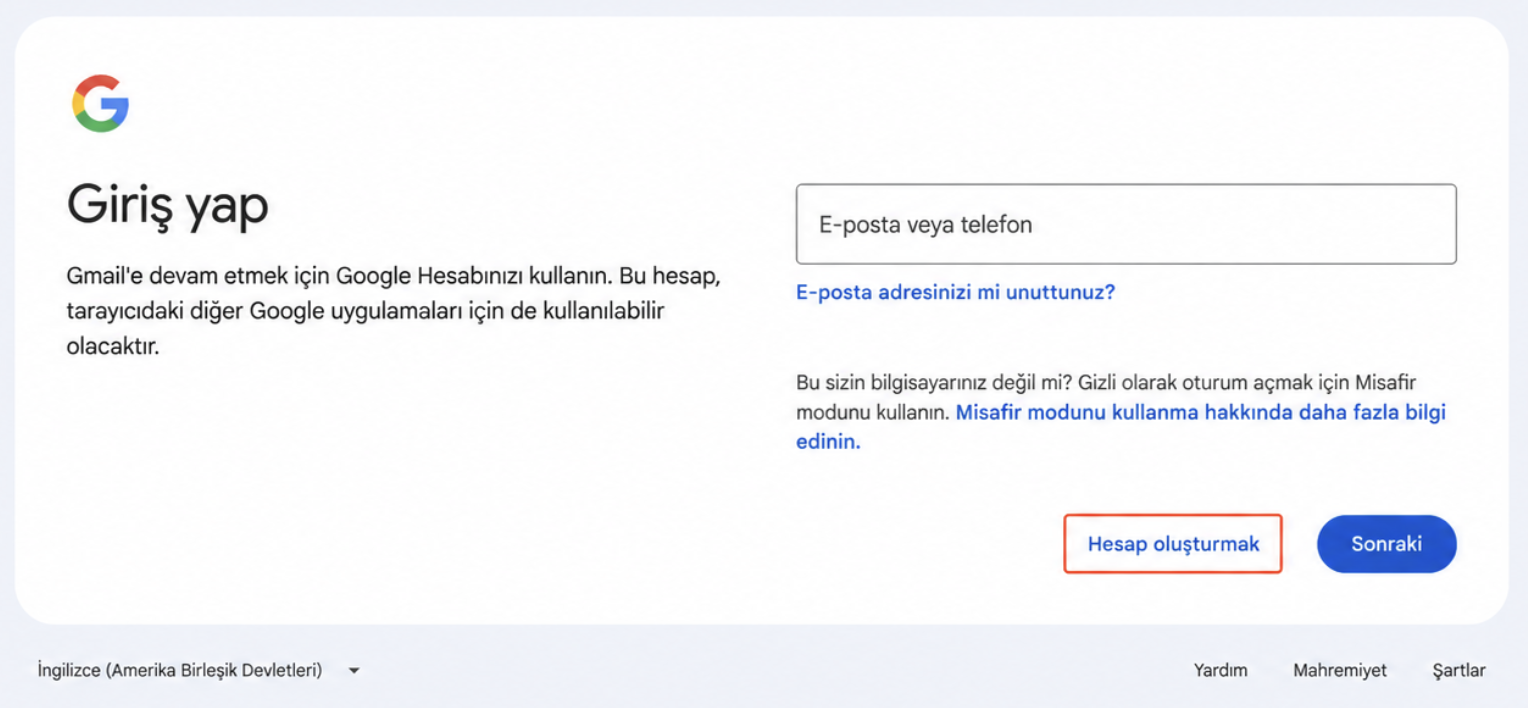 Gmail hesabı oluşturma adımı - Google reklam vermek için ilk aşama