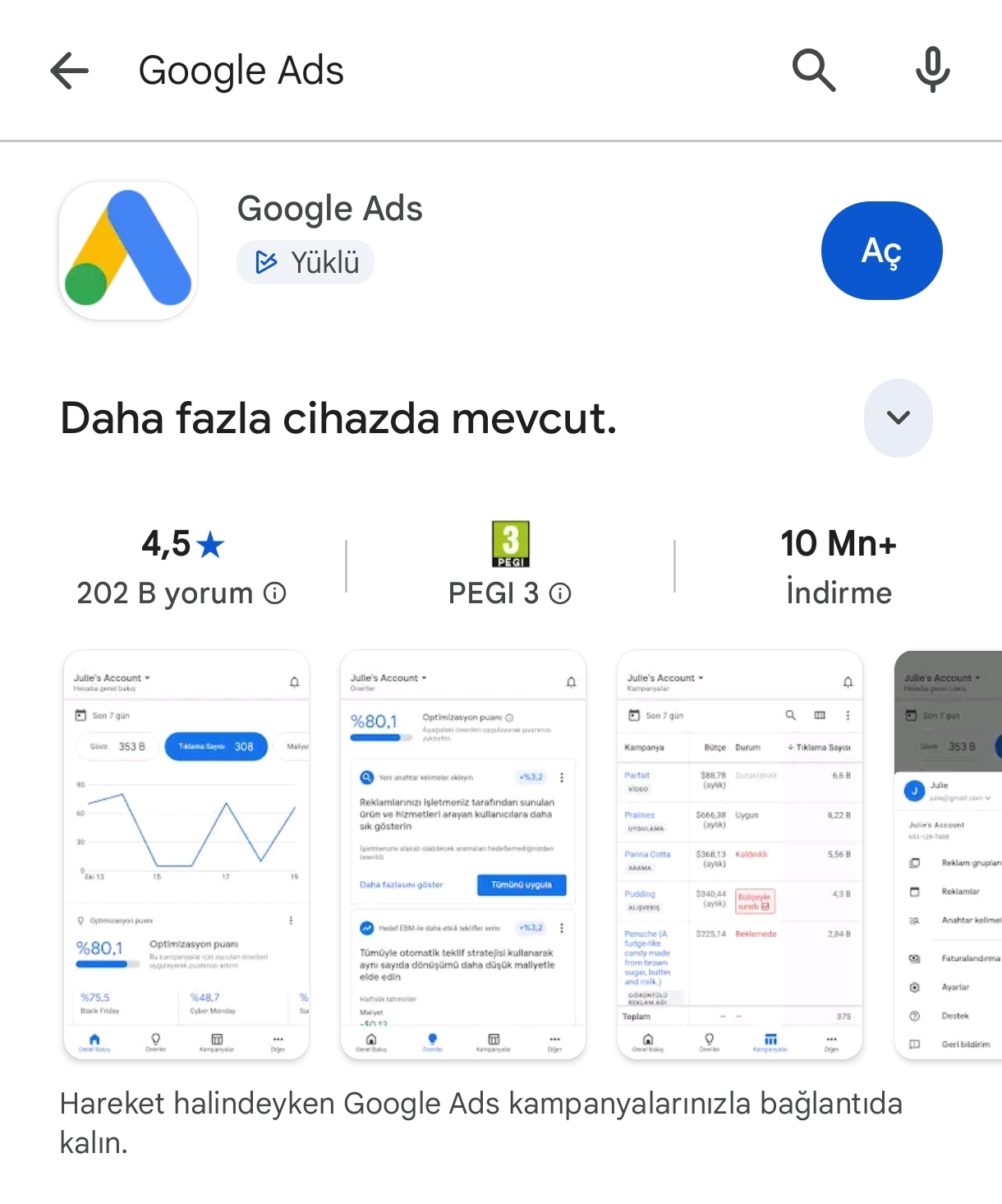 Google Ads mobil uygulamasını telefona indirme - App Store Google Play