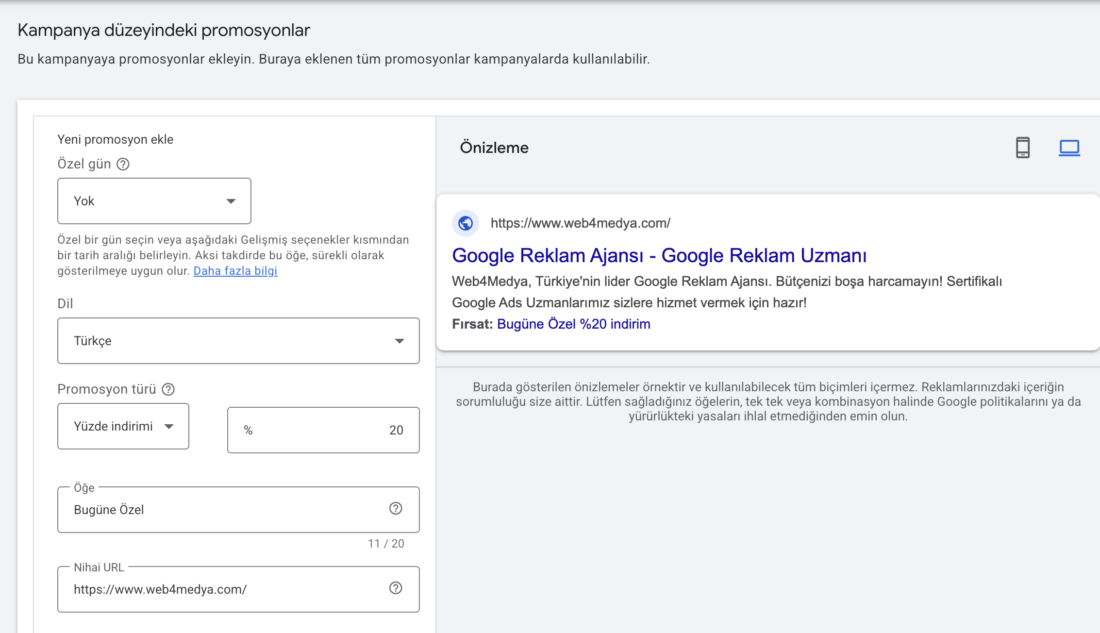 Google Ads kampanya promosyon öğesi ekleme - reklam gücünü artırma