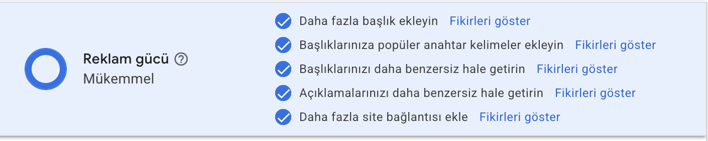 Google Ads reklam gücü göstergesi - mükemmel seviyeye çıkarmak