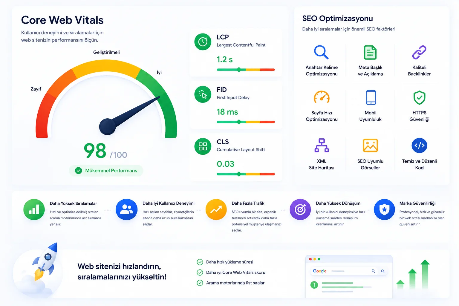 SEO uyumlu web tasarımı kontrol listesi ve site hızı göstergeleri
