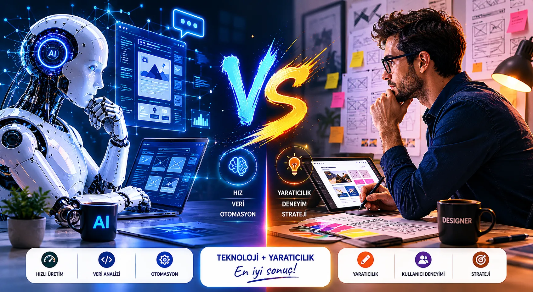 Yapay zekâ site kurucu ile profesyonel web tasarımcı karşılaştırması