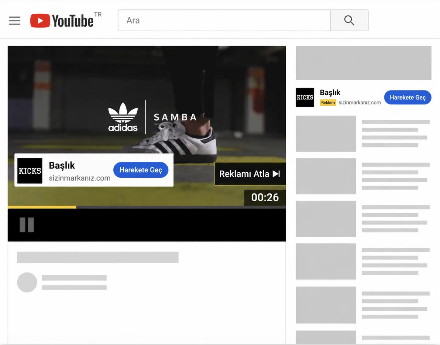 YouTube Reklamları (Video) örneği